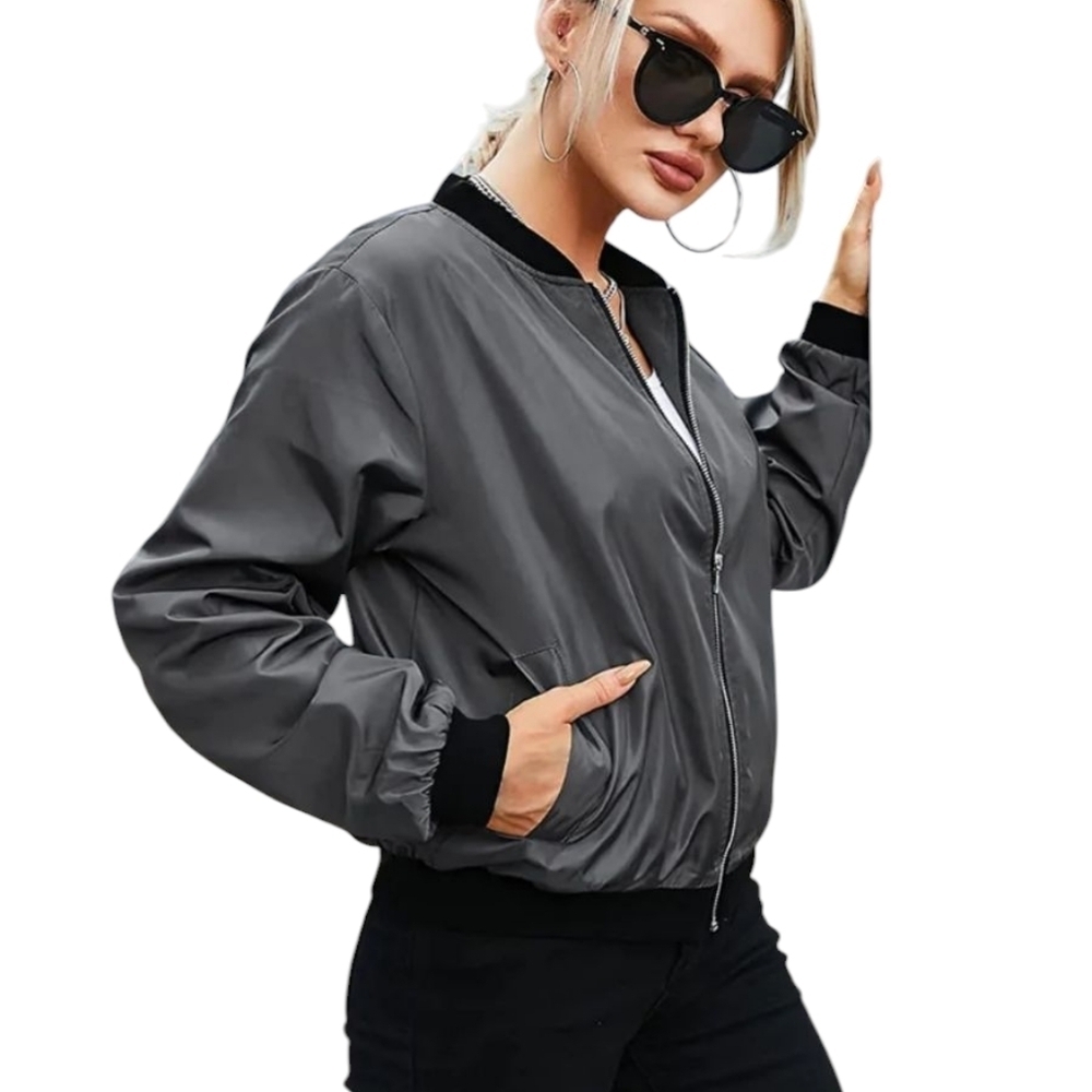 Zeagoo Women's Gray Full Zip Bomber Jacket Size Large NWT